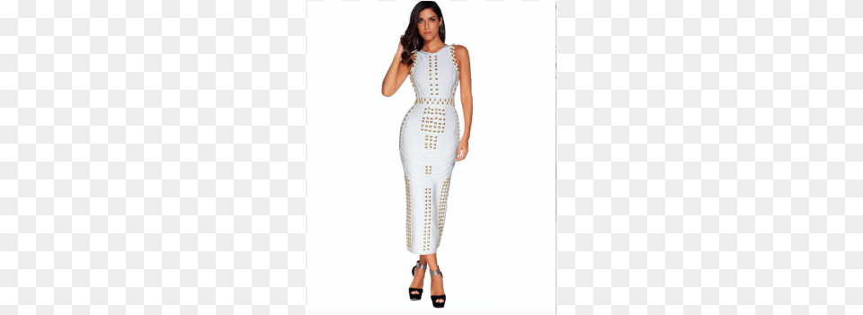 Quotgoldnessquot Kim Kardashian Inspired Gold Panel White Bandage Dress, Adult, Person, Formal Wear, Female Free Transparent Png