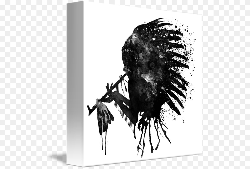 Quotindian With Headdress Black And White Silhouettequot Black And White Indian With Headdress, Art, Modern Art, Child, Female Png