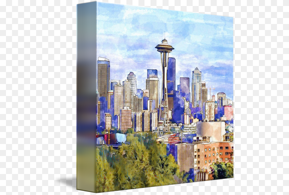 Quotseattle View In Watercolorquot By Marian Voicu Cityscape, City, Metropolis, Urban, Architecture Png