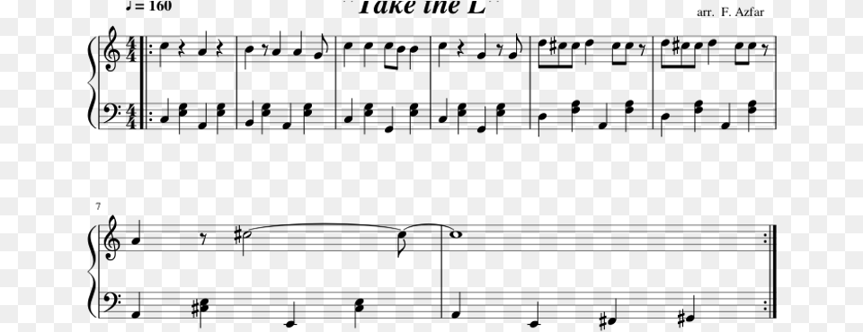 Quottake The Lquot Take The L Piano Sheet Music, Gray Free Transparent Png