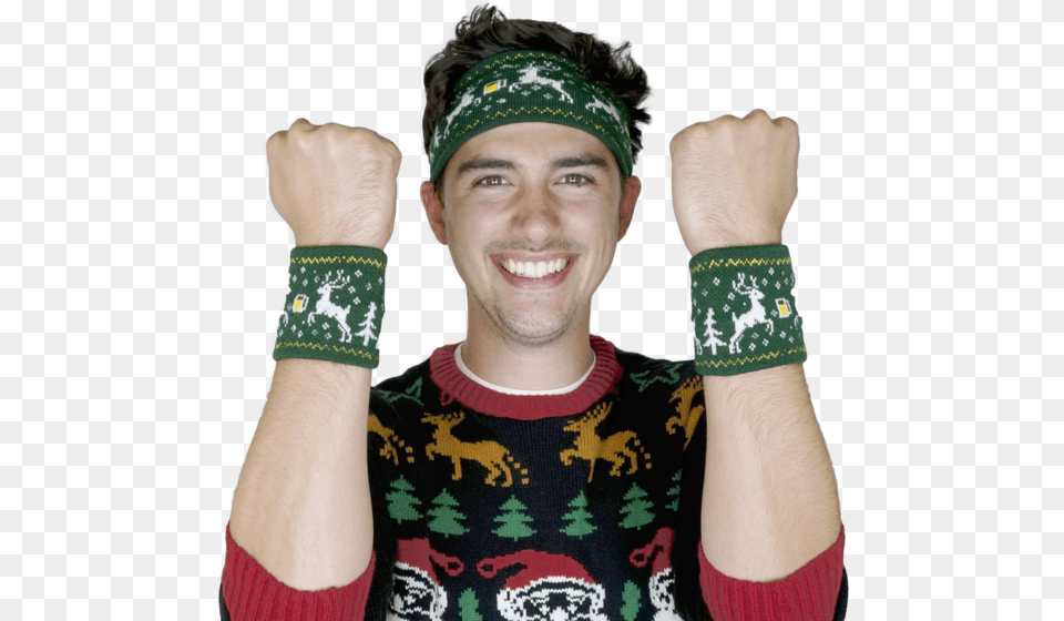 Quotugly Sweater Sweatband Amp Wristbandsquot 3 Piece Set Holiday Party Ugly Sweater Sweatband And Wristbands, Accessories, Man, Male, Person Png