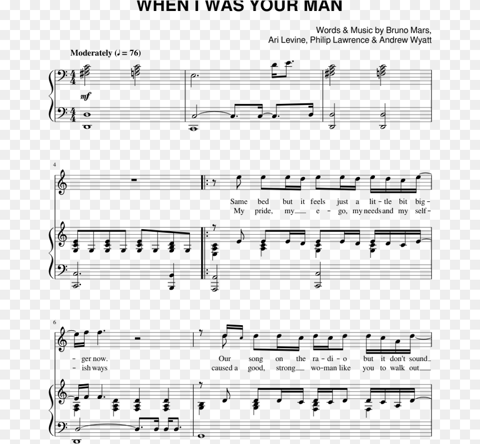 Quotwhen I Was Your Manquot By Bruno Mars Sheet Music For Bruno Mars When I Was Your Man Piano Sheet, Gray Free Transparent Png