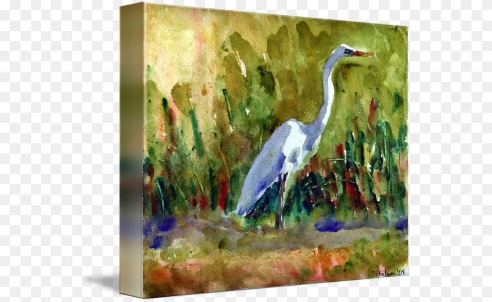 Quotwhite Egret White Bird Watercolor Painting Wildliquot Gallery Wrapped Canvas Art Print 14 X 11 Entitled White, Animal, Waterfowl, Crane Bird Free Transparent Png