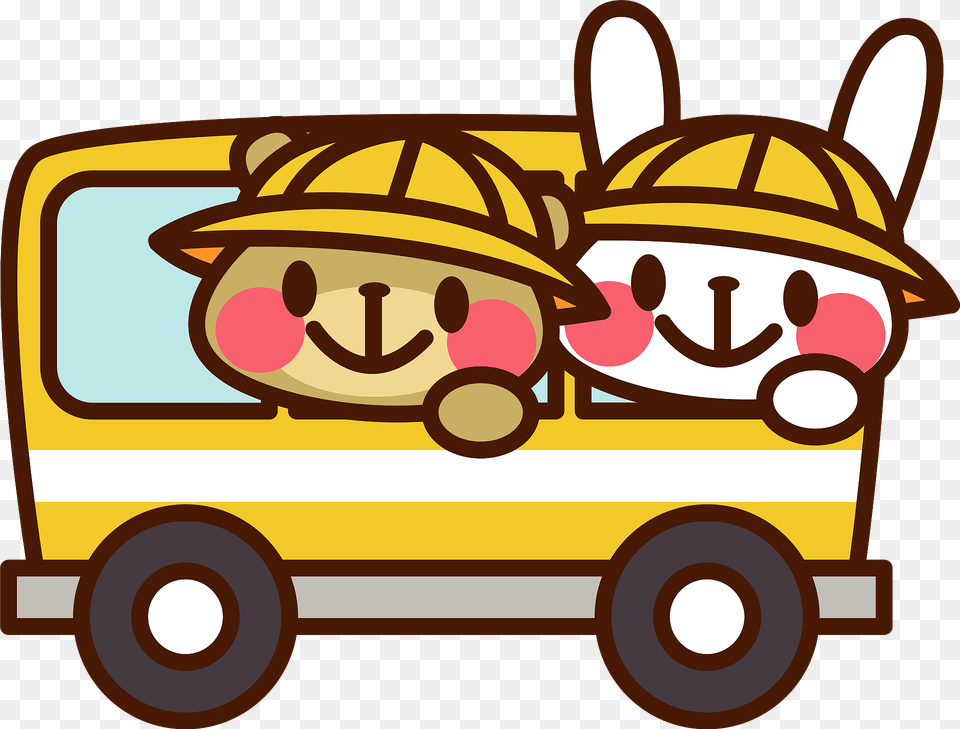 Rabbit And Bear Are Riding In A Bus Clipart, Bulldozer, Machine, Transportation, Vehicle Png Image