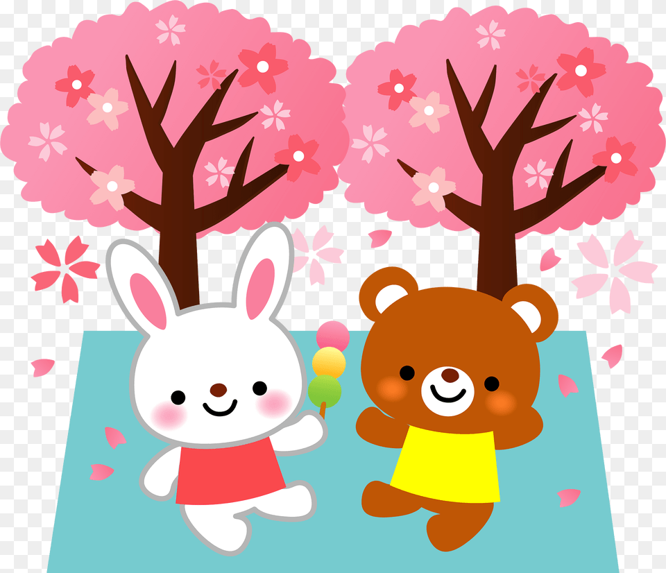 Rabbit Bear Hanami Cherry Blossoms Clipart, Animal, Mammal, Wildlife, Deer Free Transparent Png