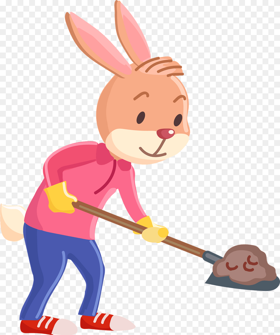 Rabbit With A Shovel Clipart, Baby, Cleaning, Person, Cartoon Free Png Download