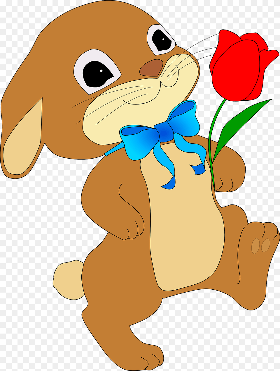 Rabbit With Red Tulip Clipart, Face, Head, Person, Smelling Png Image