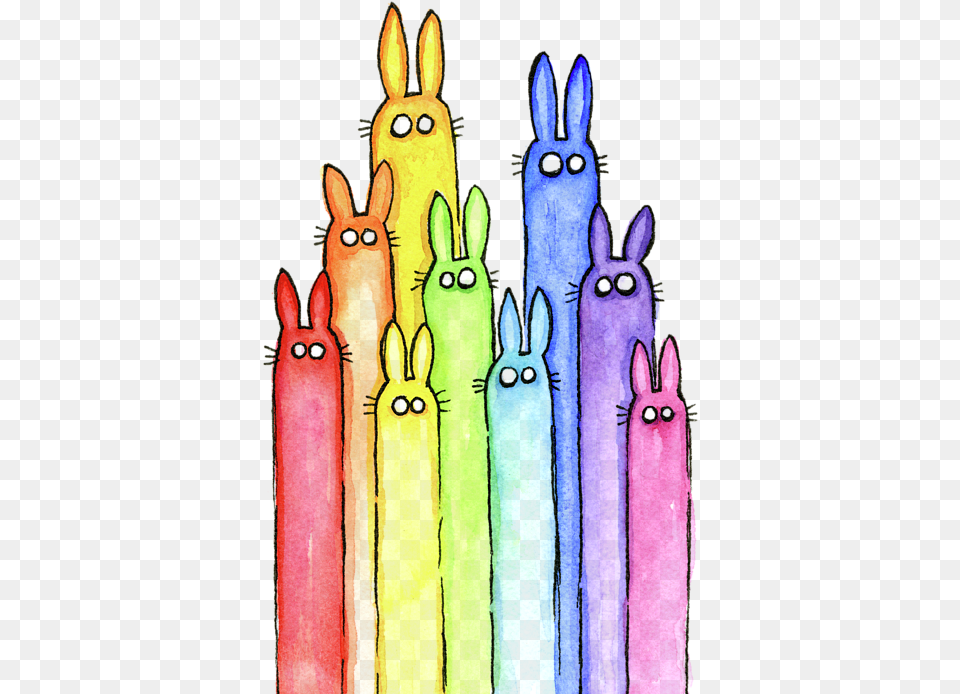 Rabbits Watercolor Rainbow Society6 Rainbow Of Bunny Rabbits Watercolor Rug, Art, Blade, Dagger, Knife Free Png