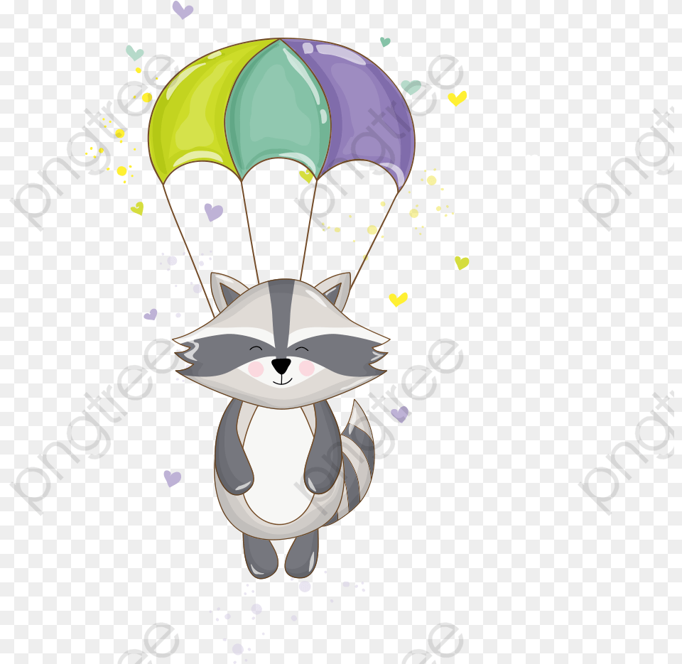 Raccoon, Parachute, Animal, Bird Png Image