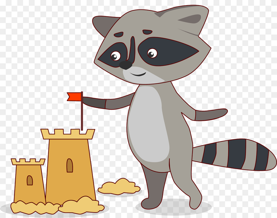 Raccoon Building Sand Castle Clipart, Cartoon, Animal, Bear, Mammal Free Png Download