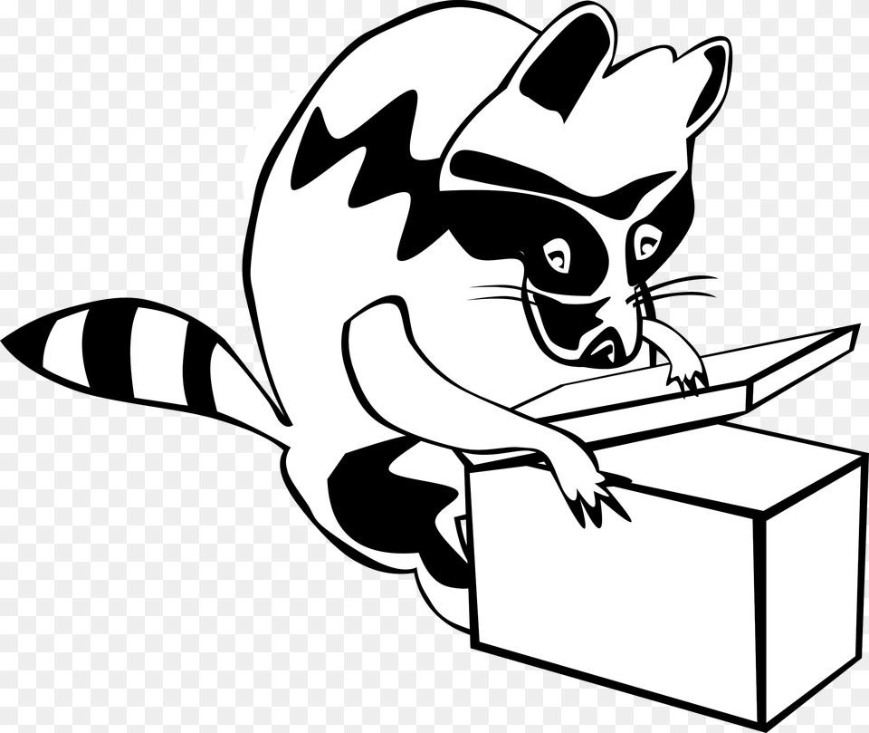 Raccoon Opening Box Clip Arts Open The Box Clipart Black And White, Stencil, Animal, Fish, Sea Life Free Transparent Png