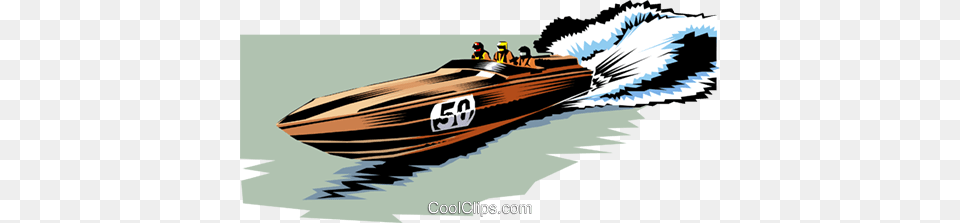 Racing Boat Royalty Vector Clip Art Illustration, Transportation, Vehicle, Yacht, Person Free Png Download
