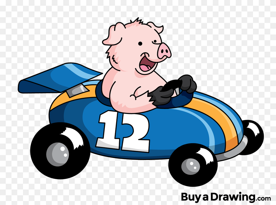 Racing Car Cartoon Pig Drawing, Moving Van, Transportation, Van, Vehicle Png