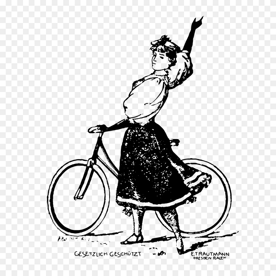 Radfahrerin E Trautmann Facsimile J Kleiner Clipart, Person, Machine, Wheel, Bicycle Png