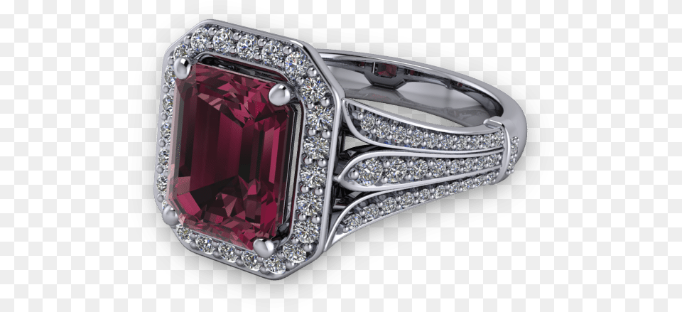 Radiant Cut Garnet And Diamond Halo Split Floral Shank Radiant Cut Ruby Rings, Accessories, Gemstone, Jewelry, Ring Free Png Download