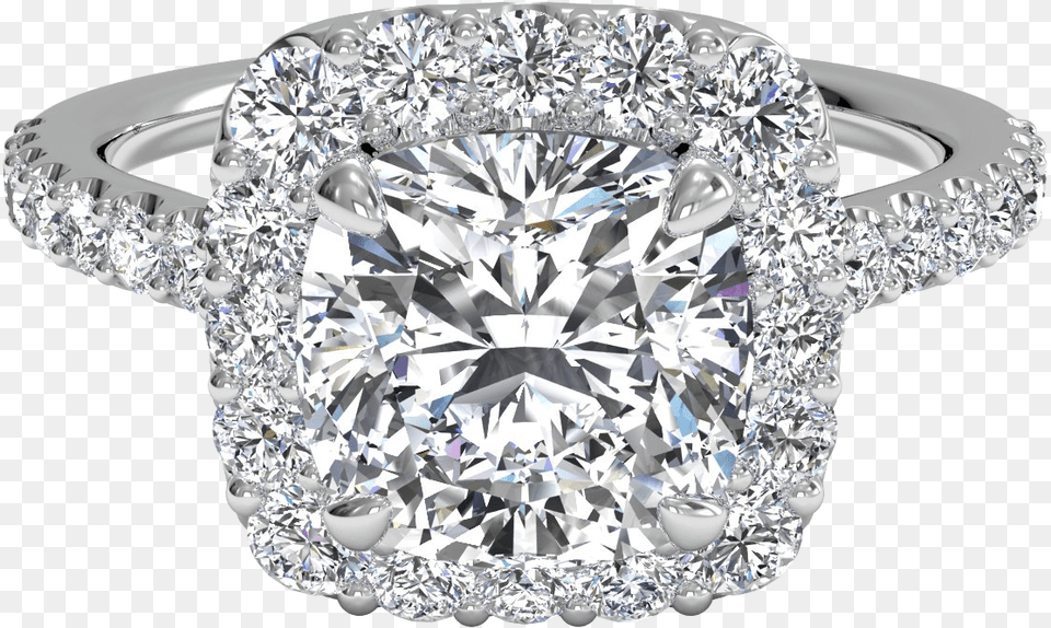 Radiant Cut Halo Diamond Ring, Accessories, Gemstone, Jewelry, Silver Free Png