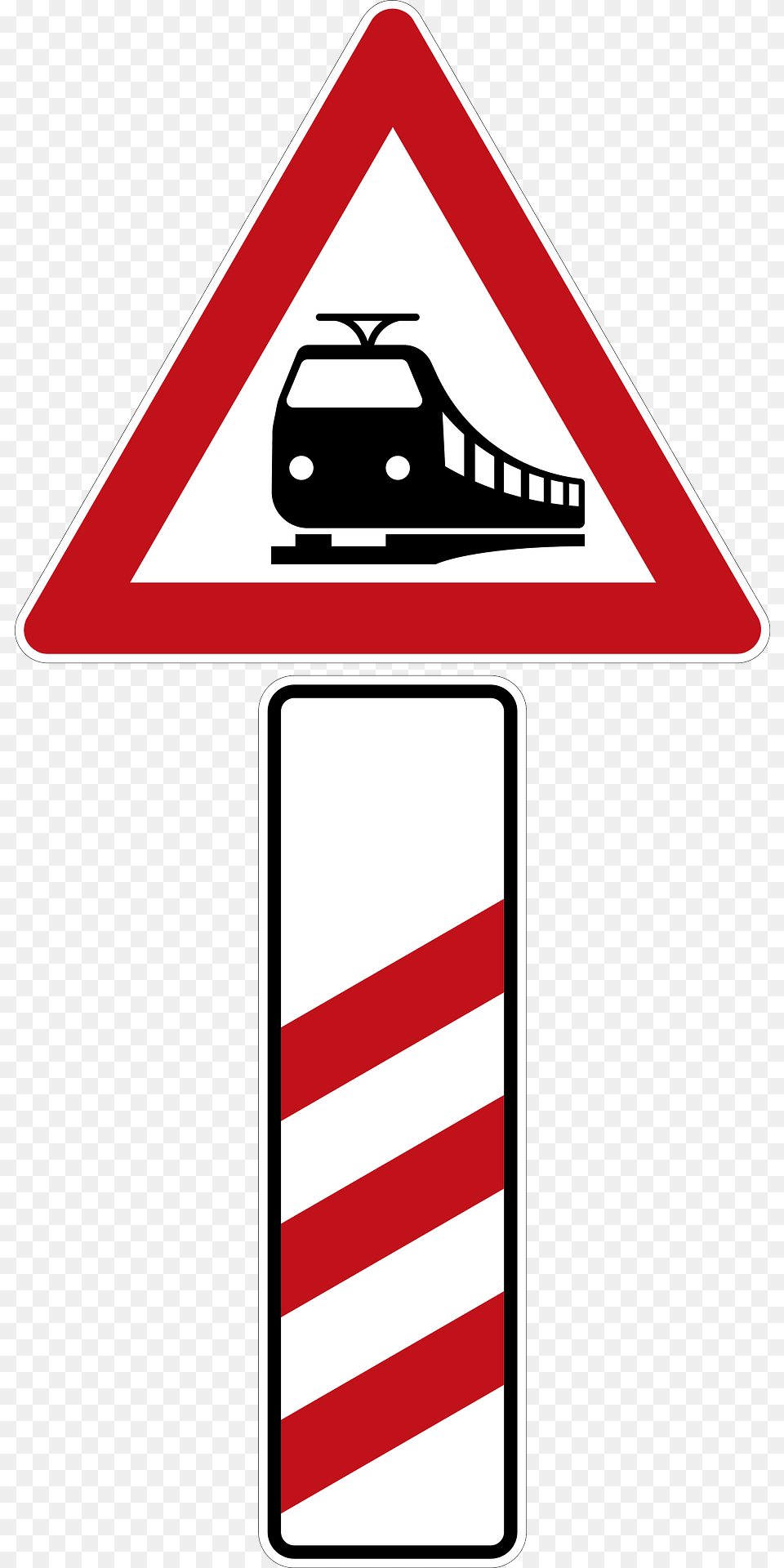 Railroad Crossing With Three Striped Warning 240 M Distance Clipart, Sign, Symbol, Road Sign, Cross Free Png