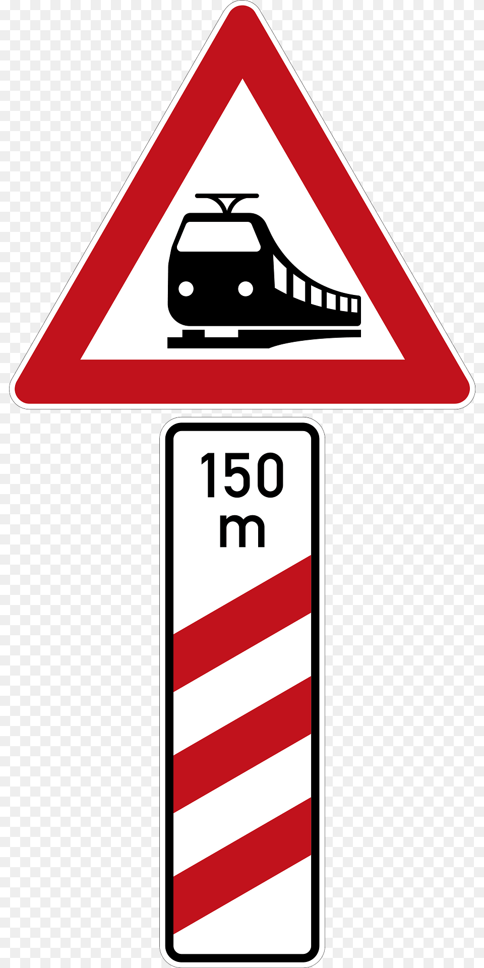 Railroad Crossing With Three Striped Warning Custom Distance Clipart, Sign, Symbol, Road Sign, Cross Png Image