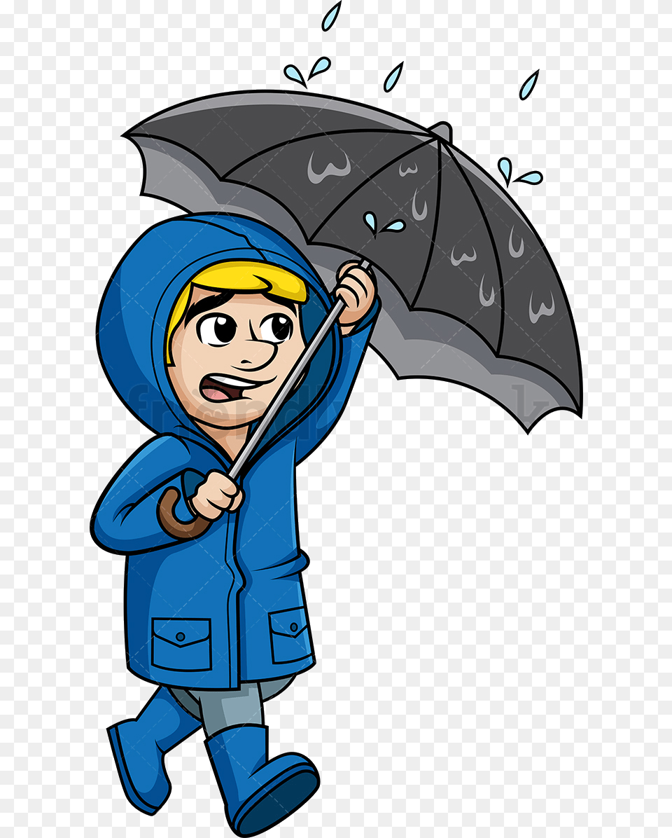 Rain Beautiful Man Walking In The Cartoon Clipart Vector Walking In The Rain Clipart, Clothing, Coat, Baby, Face Png Image