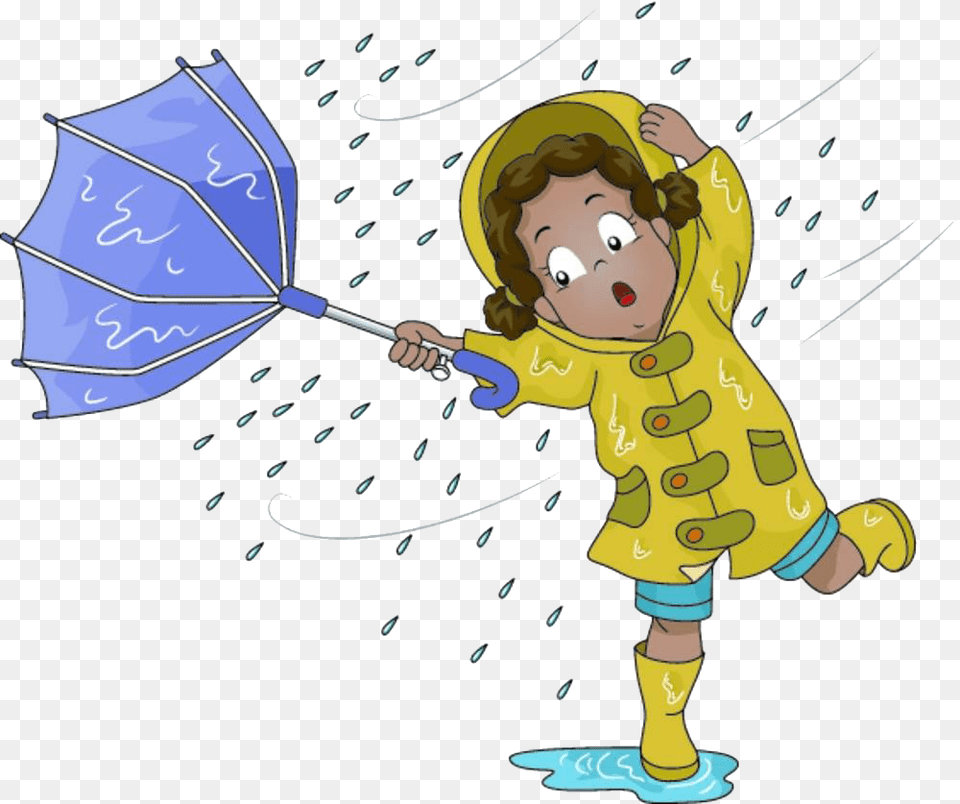 Rain Cartoon Umbrella And Wind Clipart, Clothing, Coat, Baby, Person Free Transparent Png