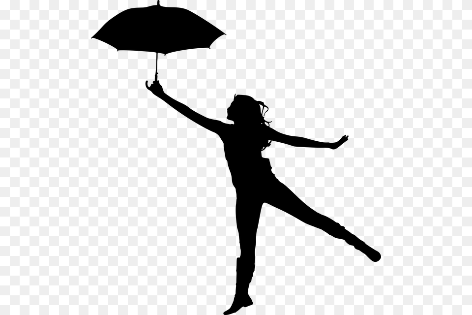 Rain Dance Silhouette Of Girl With Umbrella, Gray Png