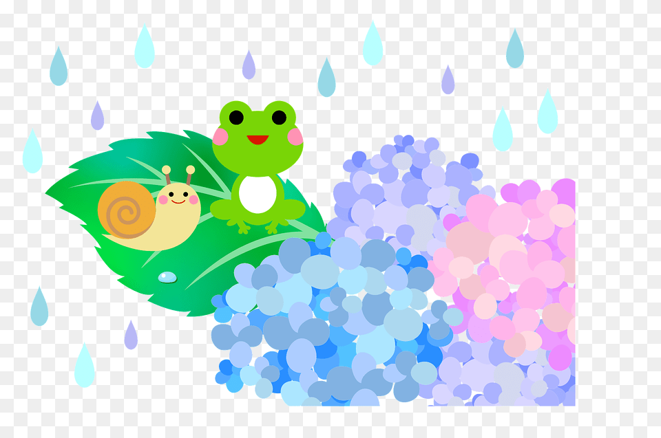 Rain On The Hydrangeas Frog Snail Clipart, Art, Graphics, Floral Design, Pattern Png