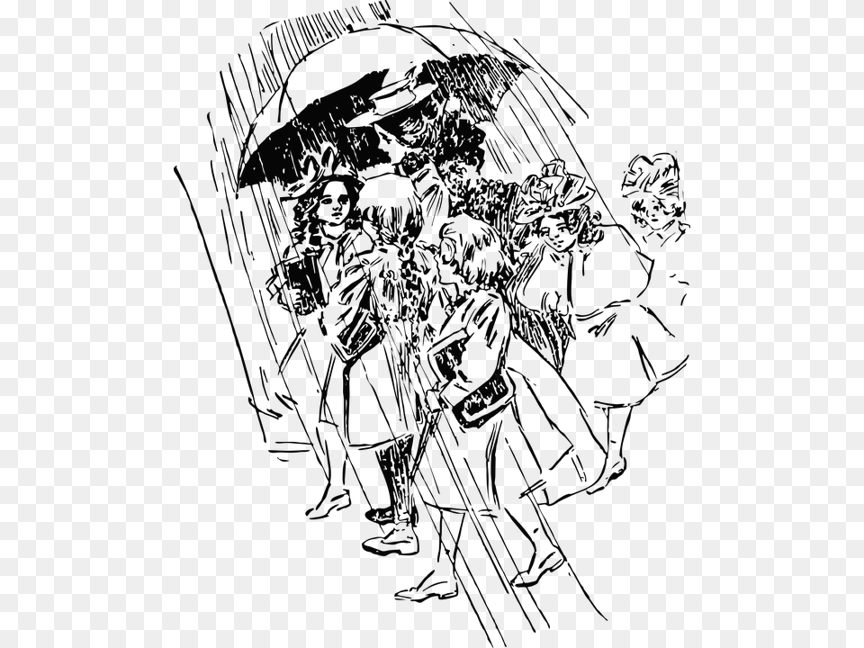 Rain Vintage Vector Retro Umbrella Girls And Rain Retro, Art, Drawing Free Png