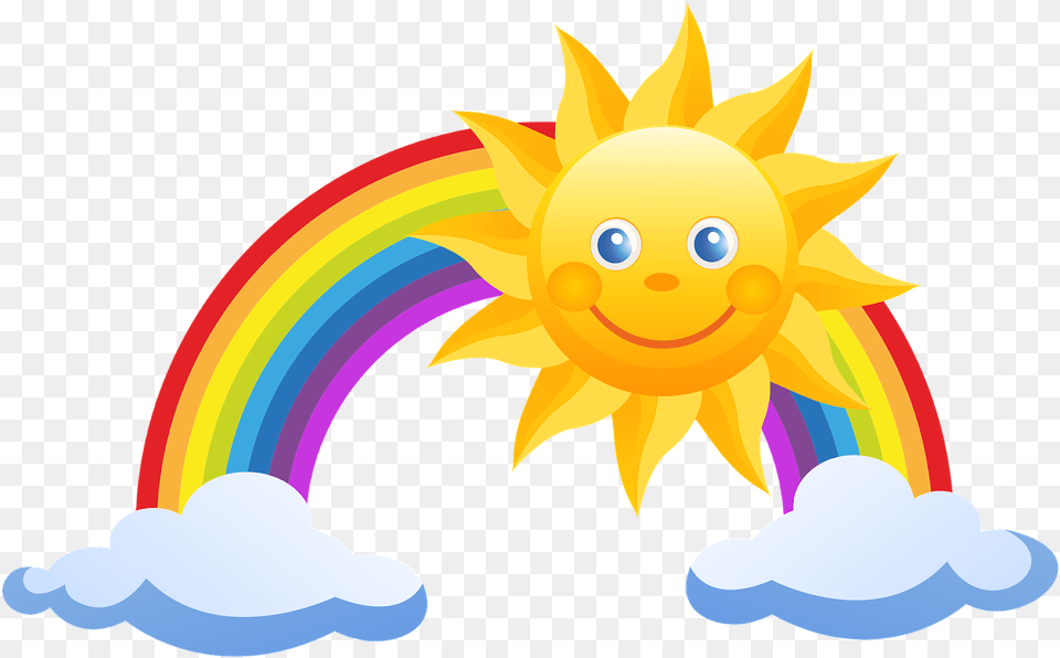 Rainbow And Sun Clipart Sun And Rainbow, Nature, Outdoors, Sky, Face Free Transparent Png