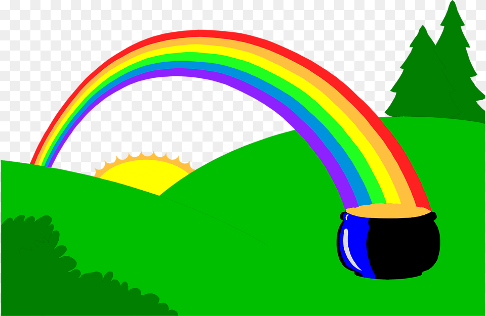 Rainbow And Sunshine Clip Art, Graphics, Green, Light, Nature Png