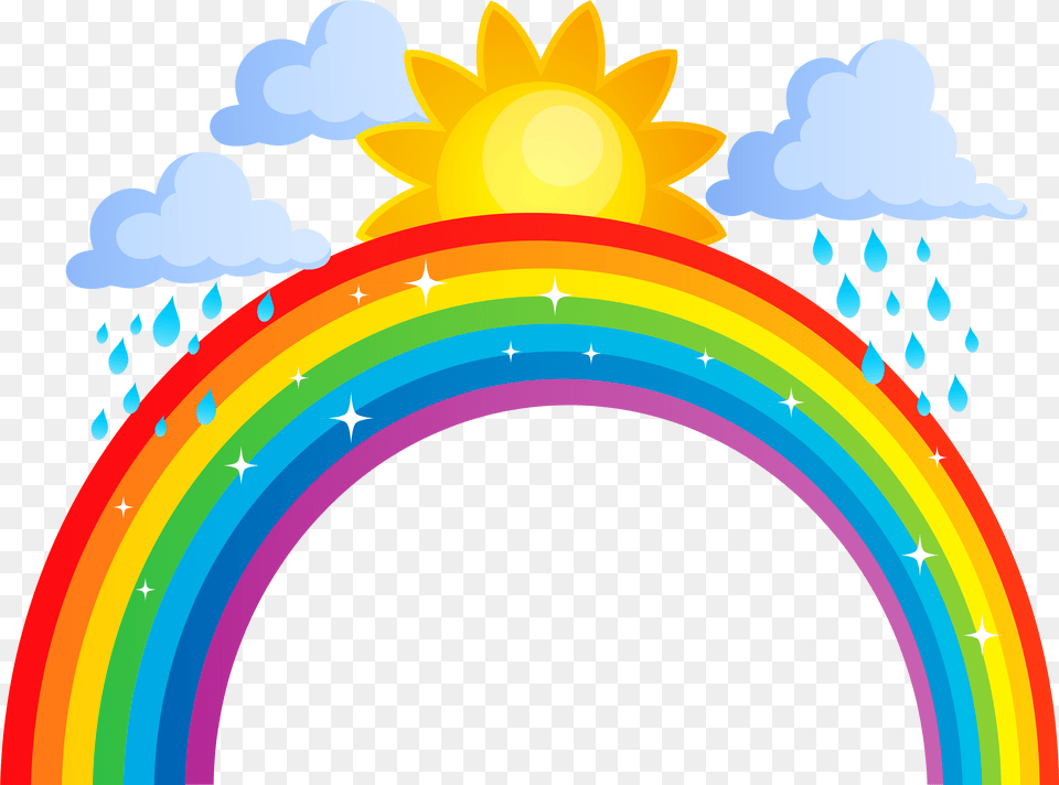 Rainbow Clip Art Rainbow Sun And Clouds Transparent Cartoon Cloud And Rainbow, Graphics, Nature, Outdoors, Sky Free Png