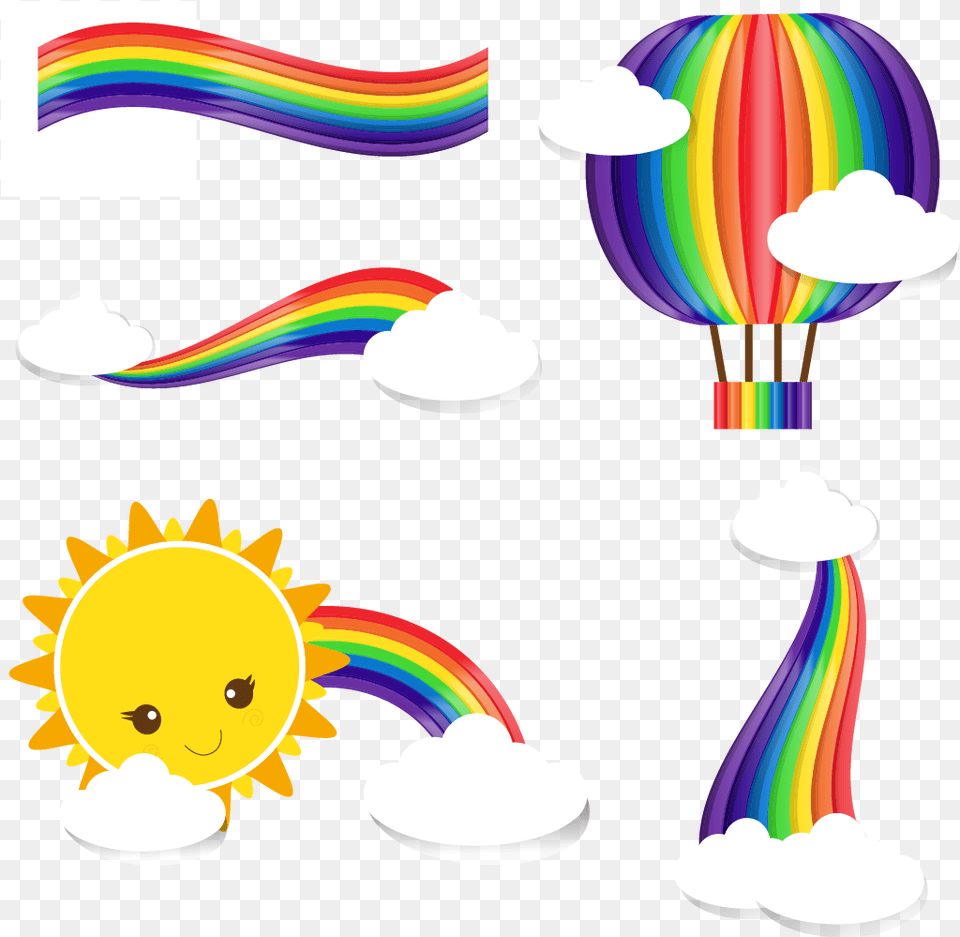 Rainbow Cloud Clip Art Sun And Clouds Cartoon Cute Sun And Clouds Clipart, Lighting, Nature, Outdoors, Sky Free Transparent Png