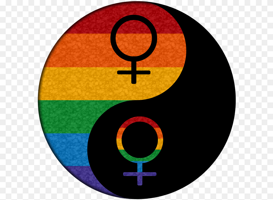 Rainbow Colored Lesbian Pride Yin And Yang With Matching Lesbian Rainbow, Text, Symbol, Number Png Image