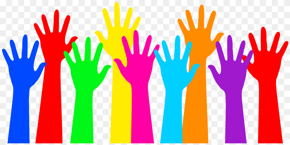 Rainbow Colored Raised Hands, Clothing, Glove, Person Png Image