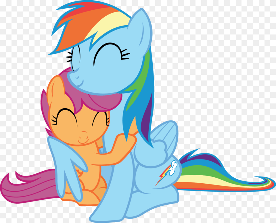 Rainbow Dash Scootaloo Hugging By Timelordomega On Rainbow Dash Hugging Scootaloo, Baby, Person, Face, Head Png Image