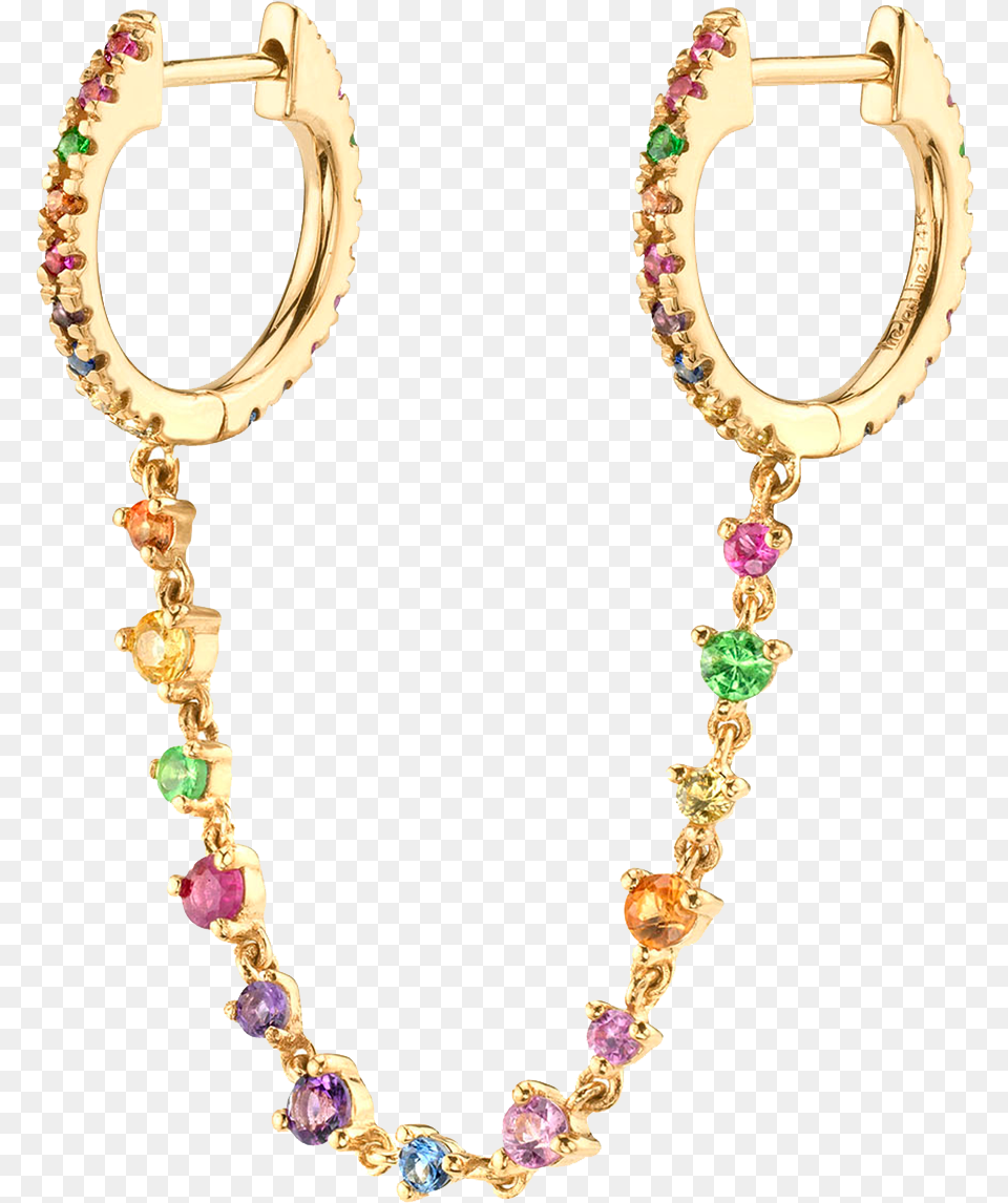 Rainbow Double Huggie With Tennis Chain Earrings, Accessories, Diamond, Earring, Gemstone Free Png Download