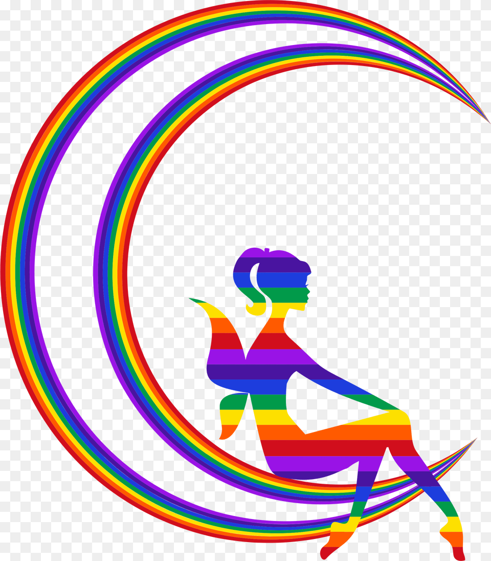 Rainbow Fairy Relaxing On The Rainbow Crescent Moon Icons, Hoop, Light Free Transparent Png