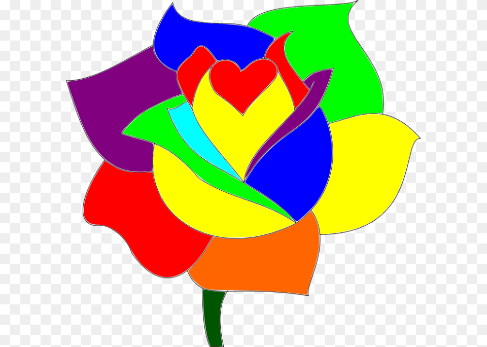 Rainbow Flowers Drawings Clipart Download, Flower, Plant, Rose, Art Free Png