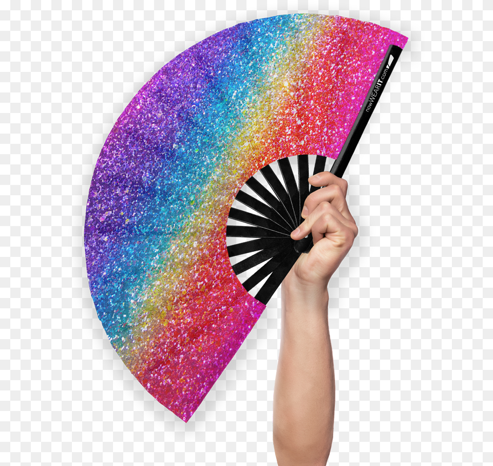 Rainbow Glitter Hand Fan Uv Png Image