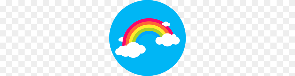 Rainbow In Blue Sky With Clouds Sticker, Nature, Outdoors, Disk, Logo Png Image