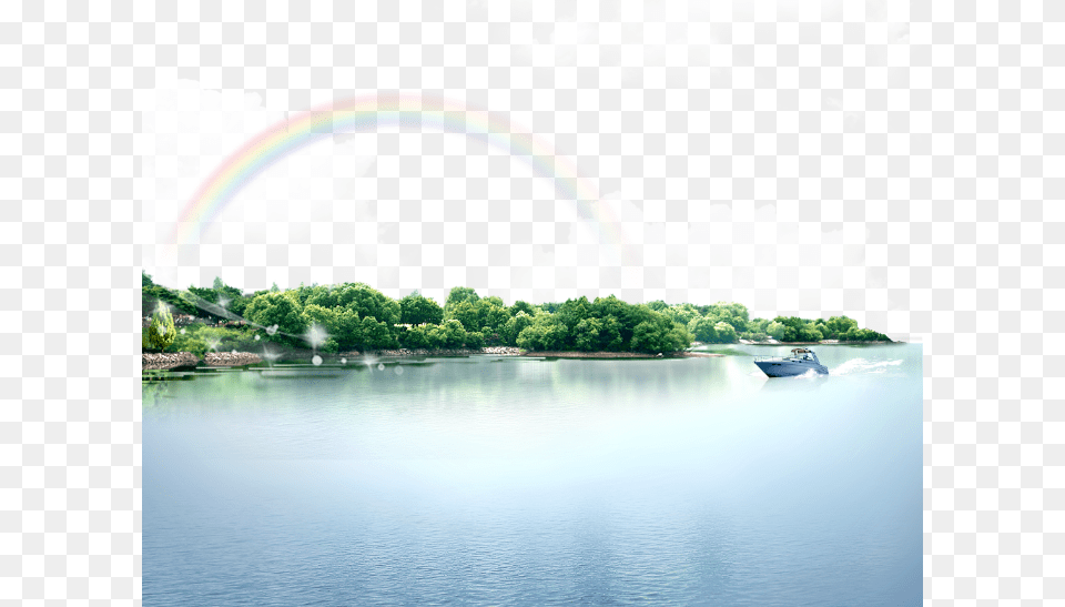Rainbow Lake Clouds River Water Sky Trees Nature Ftesti Clip Art, Scenery, Outdoors, Sea, Land Png