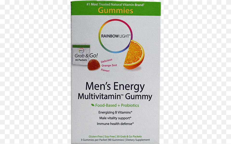 Rainbow Light Gummy Multi Vitamin Mens Energy 30 Packet Yerba Prima Organic Psyllium Whole Husks Supplement, Advertisement, Poster, Plant, Orange Free Transparent Png
