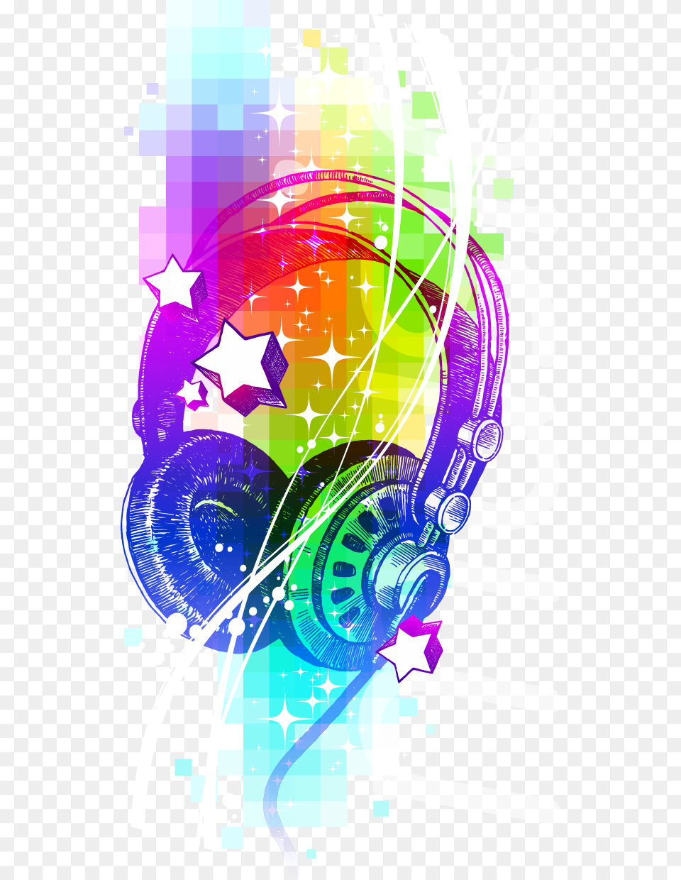 Rainbow Music Vector Headphone Disco Neon Lighting Colorful Headphones, Art, Graphics, Purple, Collage Free Png Download