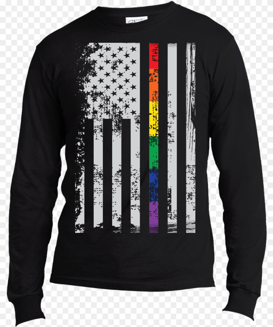 Rainbow Pride Usa Flag Strip Black Long Sleeves T Shirt Las Vegas Raiders T Shirt, T-shirt, Clothing, Sleeve, Long Sleeve Png Image