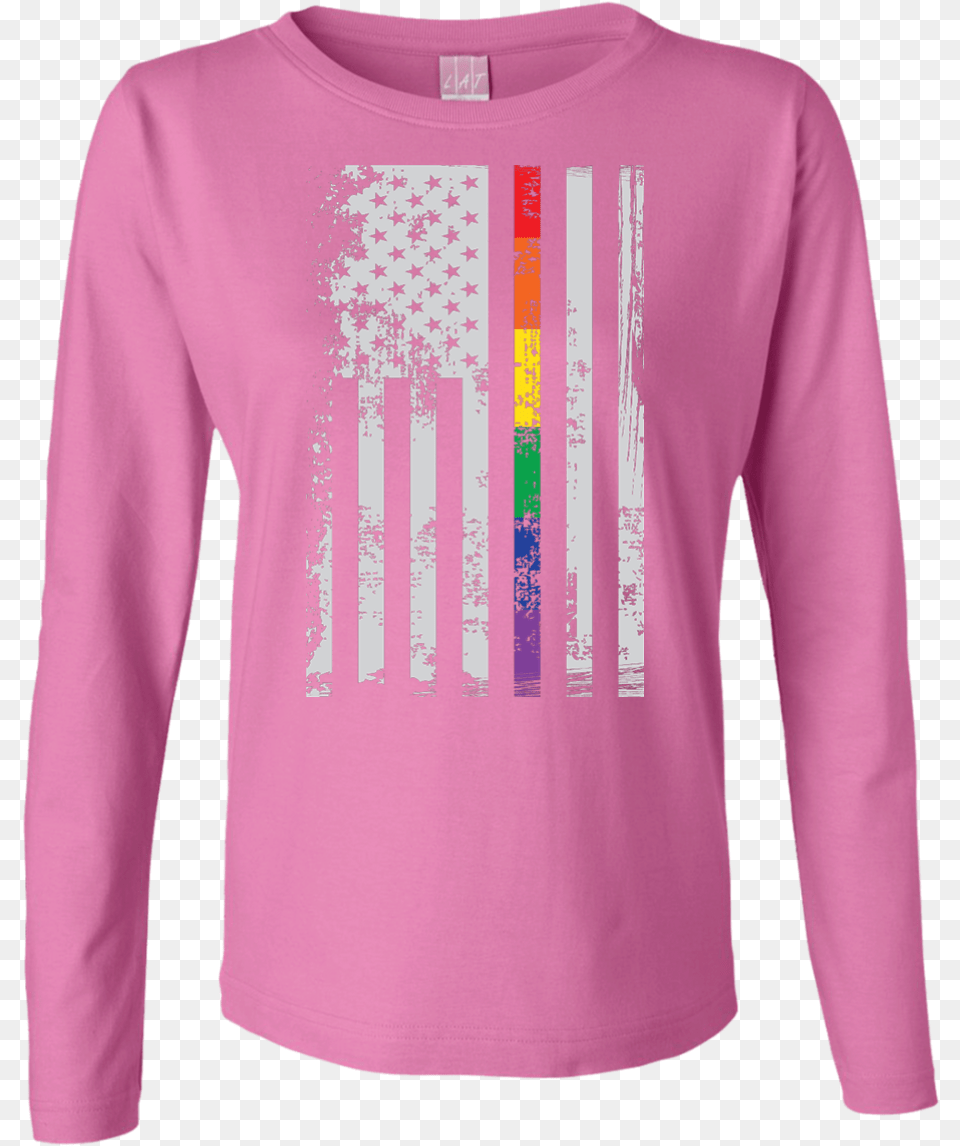 Rainbow Pride Usa Flag Strip Pink Long Sleeves T Shirt T Shirt, Clothing, Long Sleeve, Sleeve, T-shirt Free Png Download