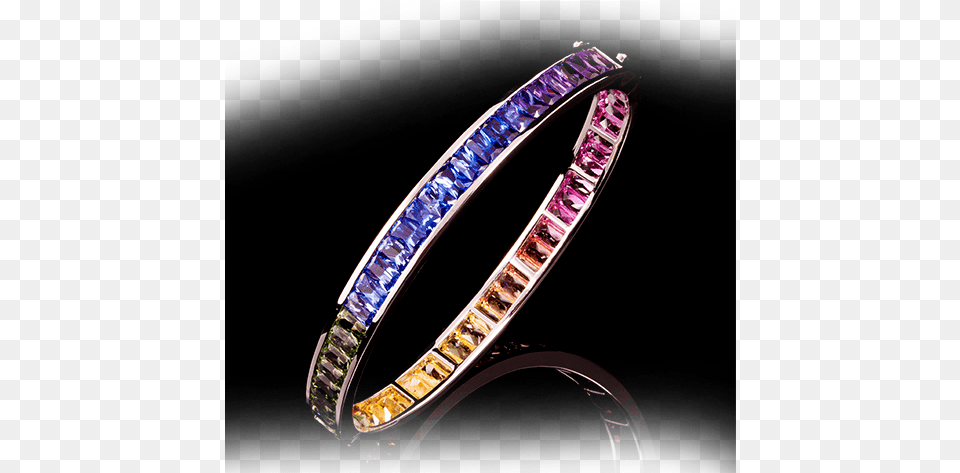 Rainbow Sapphires 18k White Gold Bangle Rainbow Fine Jewelry, Accessories, Ornament, Diamond, Gemstone Png