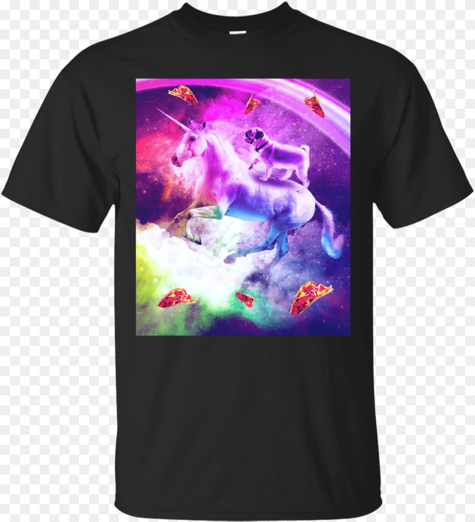 Rainbow Space Pug Riding On Flying Unicorn With Taco Gucci Logo Mickey Mouse, Clothing, T-shirt, Person, Animal Free Png