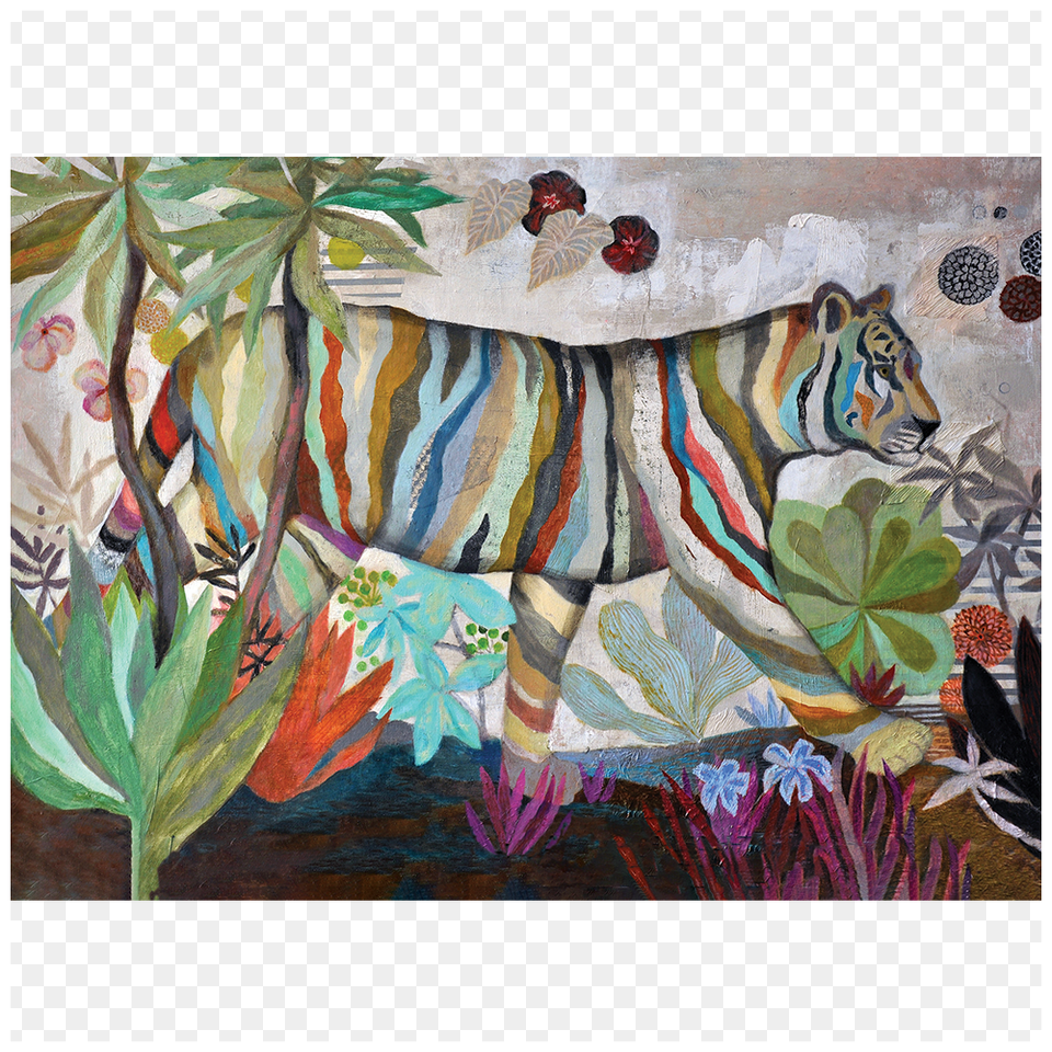 Rainbow Tiger Signed Fine Art Print, Painting, Modern Art, Plant, Animal Free Png