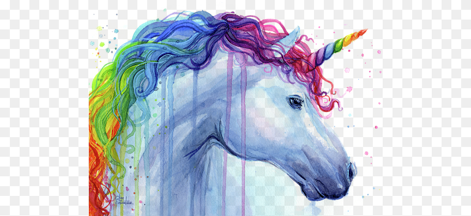 Rainbow Unicorn Watercolor T Shirt Unicorns And Rainbows Painting, Art, Modern Art, Animal, Mammal Free Png Download
