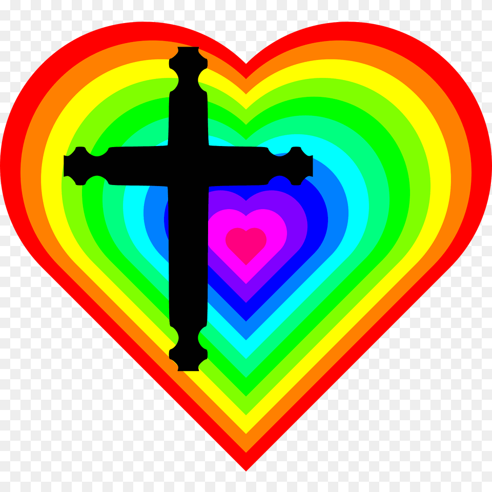 Rainbowheartwithcross Clipart, Cross, Symbol, Light Free Png