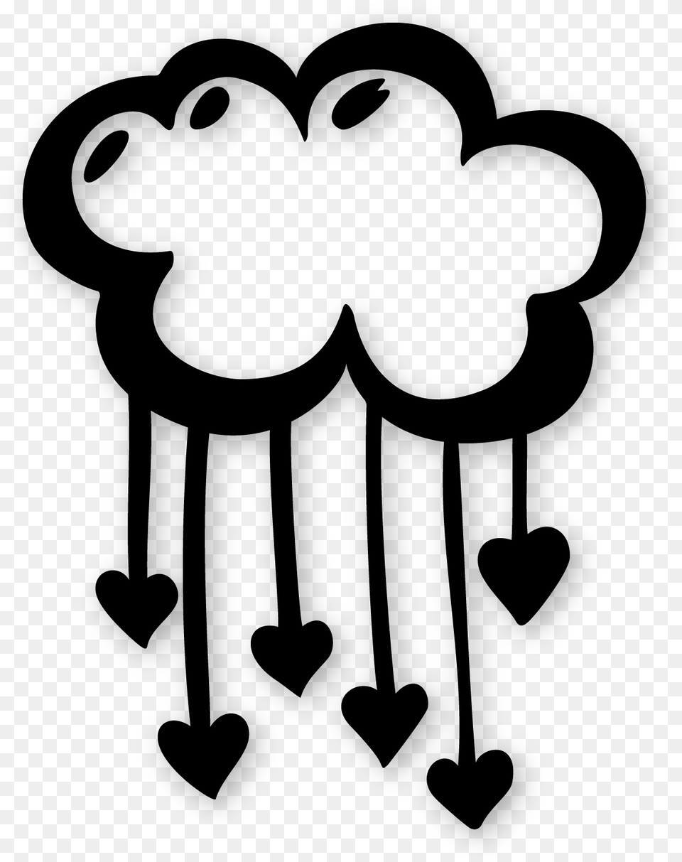 Raining Hearts Doodle Clipart, Gray Png